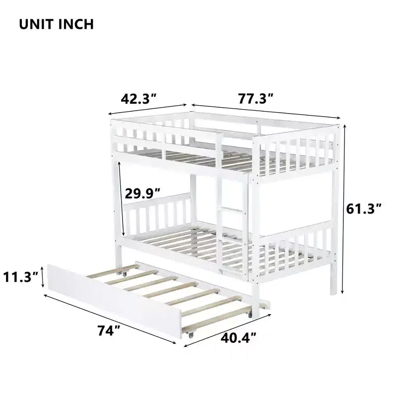 Luxystar Twin Over Twin Modern Wood Bunk Bed with Trundle, Convertible into 2 Beds