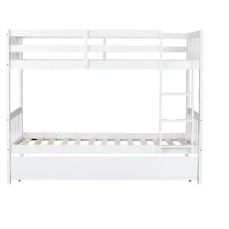 Luxystar Twin Over Twin Modern Wood Bunk Bed with Trundle, Convertible into 2 Beds