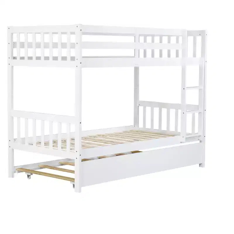 Luxystar Twin Over Twin Modern Wood Bunk Bed with Trundle, Convertible into 2 Beds
