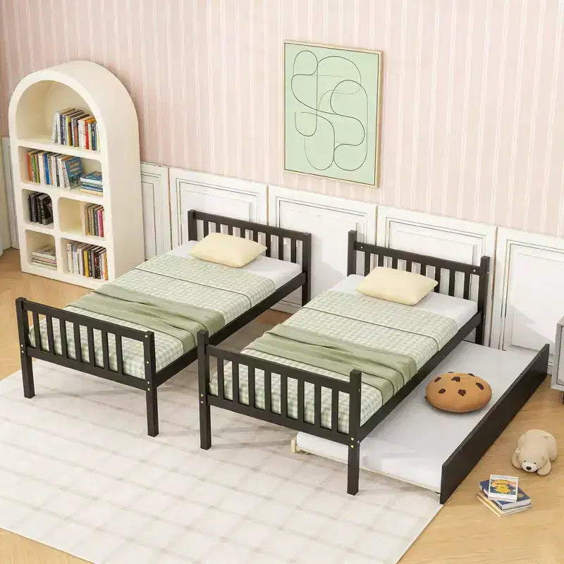 Luxystar Twin Over Twin Modern Wood Bunk Bed with Trundle, Convertible into 2 Beds
