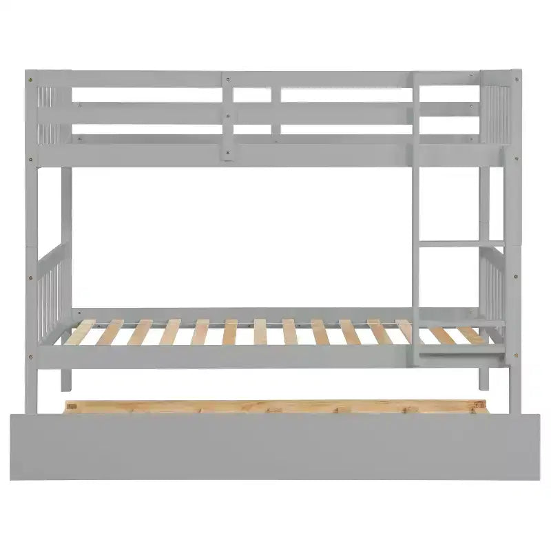 Luxystar Twin Over Twin Modern Wood Bunk Bed with Trundle, Convertible into 2 Beds