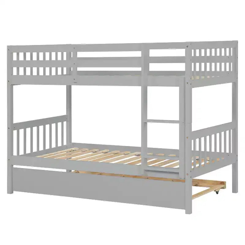Luxystar Twin Over Twin Modern Wood Bunk Bed with Trundle, Convertible into 2 Beds