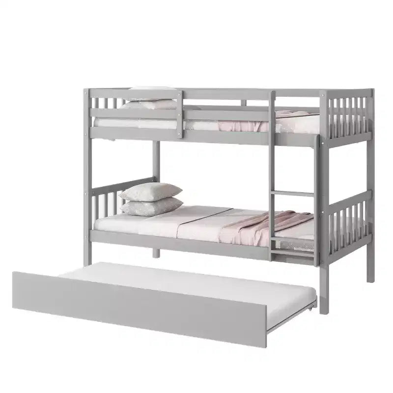 Luxystar Twin Over Twin Modern Wood Bunk Bed with Trundle, Convertible into 2 Beds