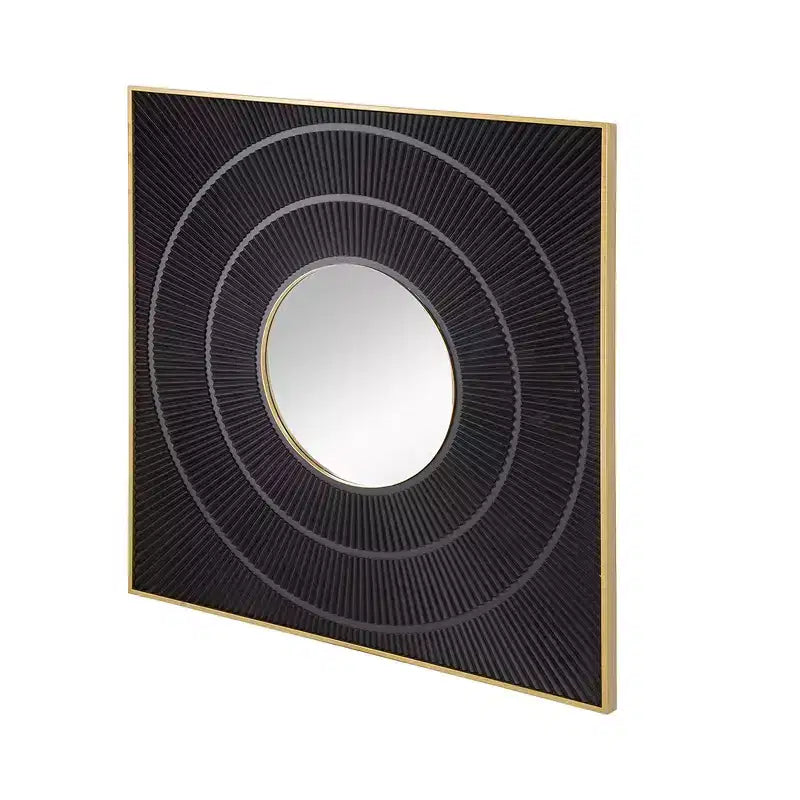 40 x 40 Inch Square Carved Wall Mirror with Pleated Design and Gold Iron Frame