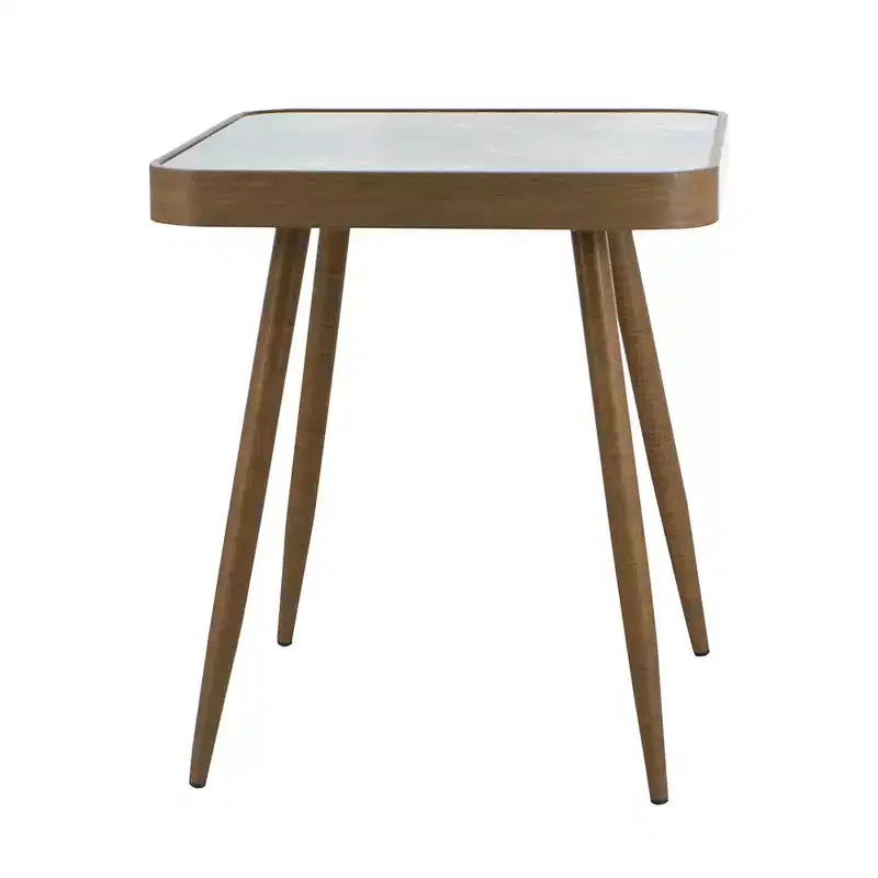 Square Side Table with Glass Top Marbled Design and Gold Iron Legs 17.3x17.3x18