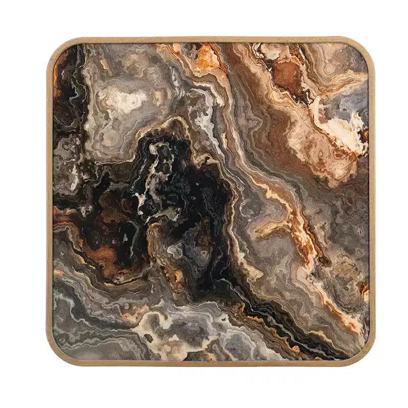 Square Side Table with Glass Top Marbled Design and Gold Iron Legs 17.3x17.3x18