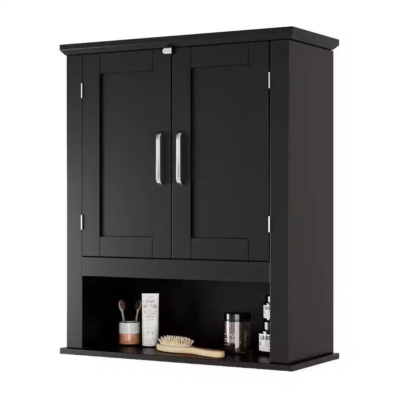Pensile da bagno nero con 2 ante e 1 ripiano