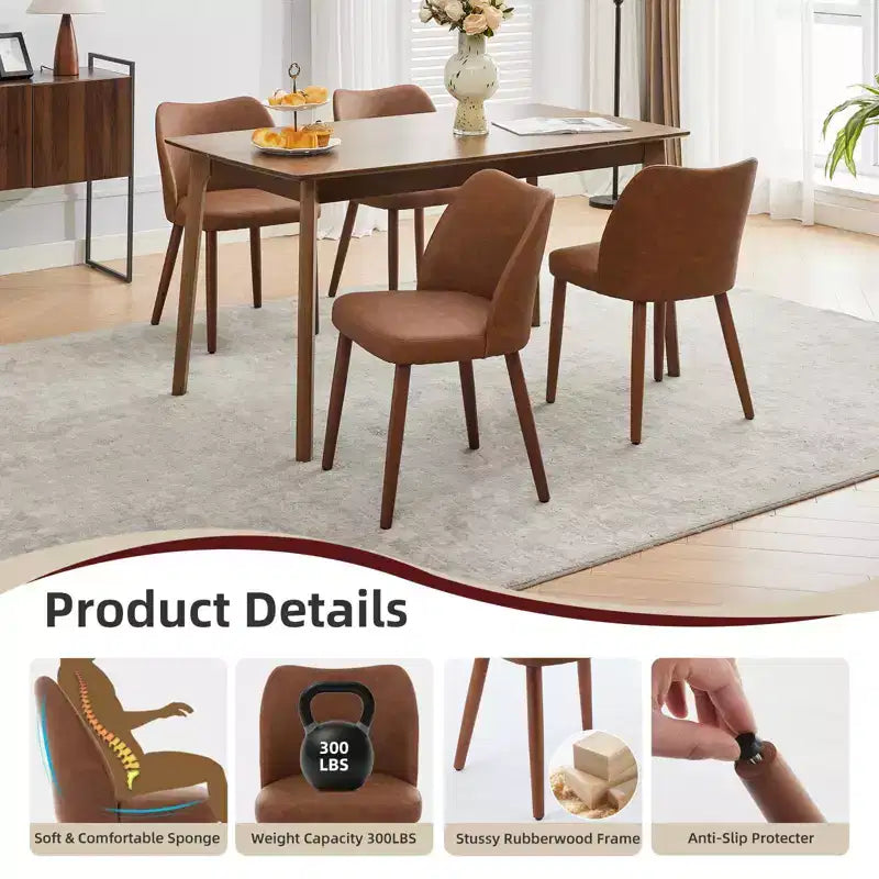 Set di 6 sedie da pranzo con schienale ad ala, schienale alto rivestito in lino con gambe in legno
