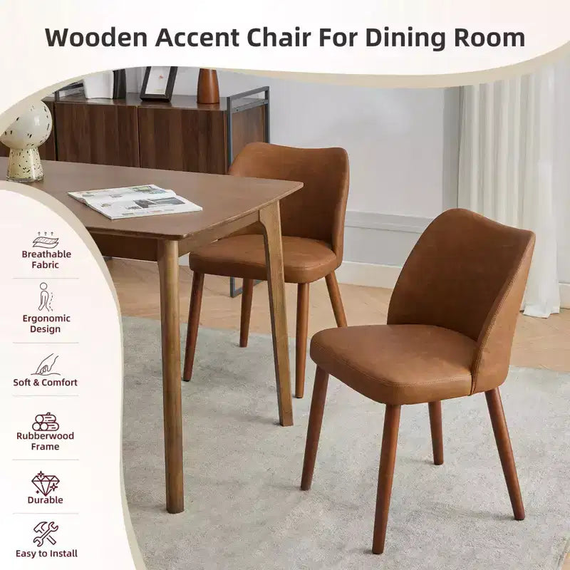 Set di 6 sedie da pranzo con schienale ad ala, schienale alto rivestito in lino con gambe in legno