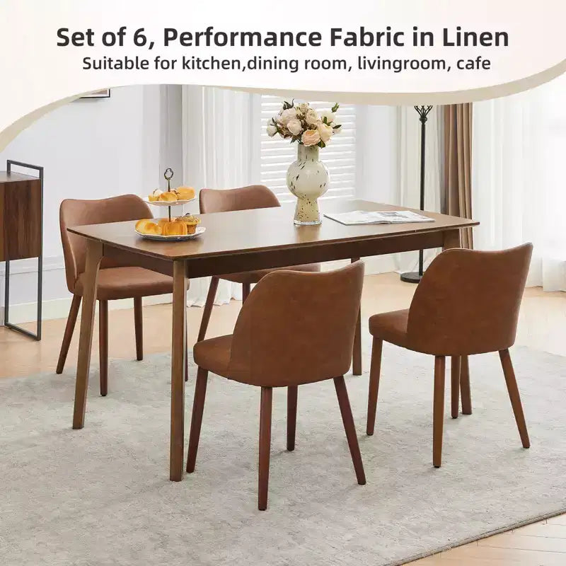 Set di 6 sedie da pranzo con schienale ad ala, schienale alto rivestito in lino con gambe in legno