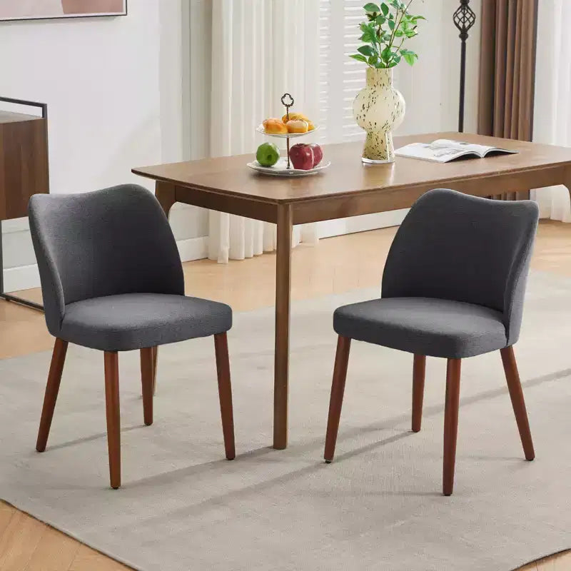 Set di 6 sedie da pranzo con schienale ad ala, schienale alto rivestito in lino con gambe in legno