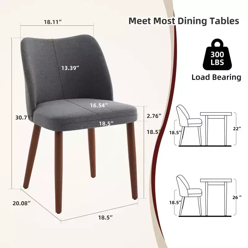Set di 6 sedie da pranzo con schienale ad ala, schienale alto rivestito in lino con gambe in legno