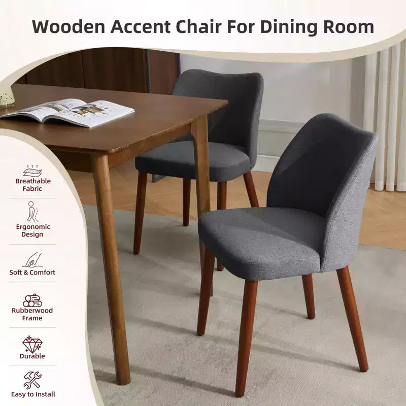 Set di 6 sedie da pranzo con schienale ad ala, schienale alto rivestito in lino con gambe in legno