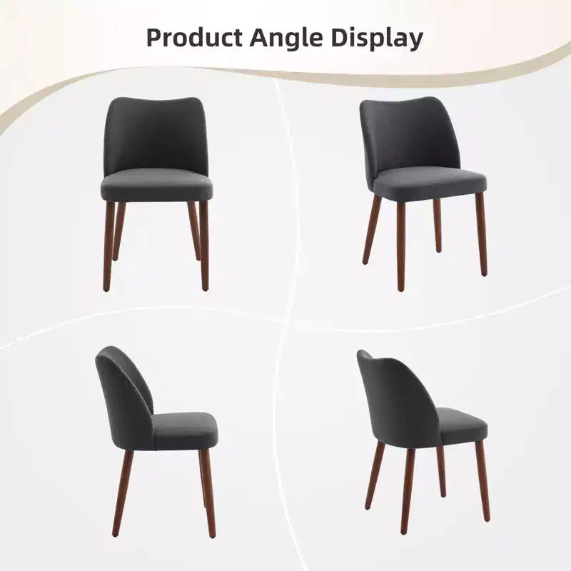 Set di 6 sedie da pranzo con schienale ad ala, schienale alto rivestito in lino con gambe in legno