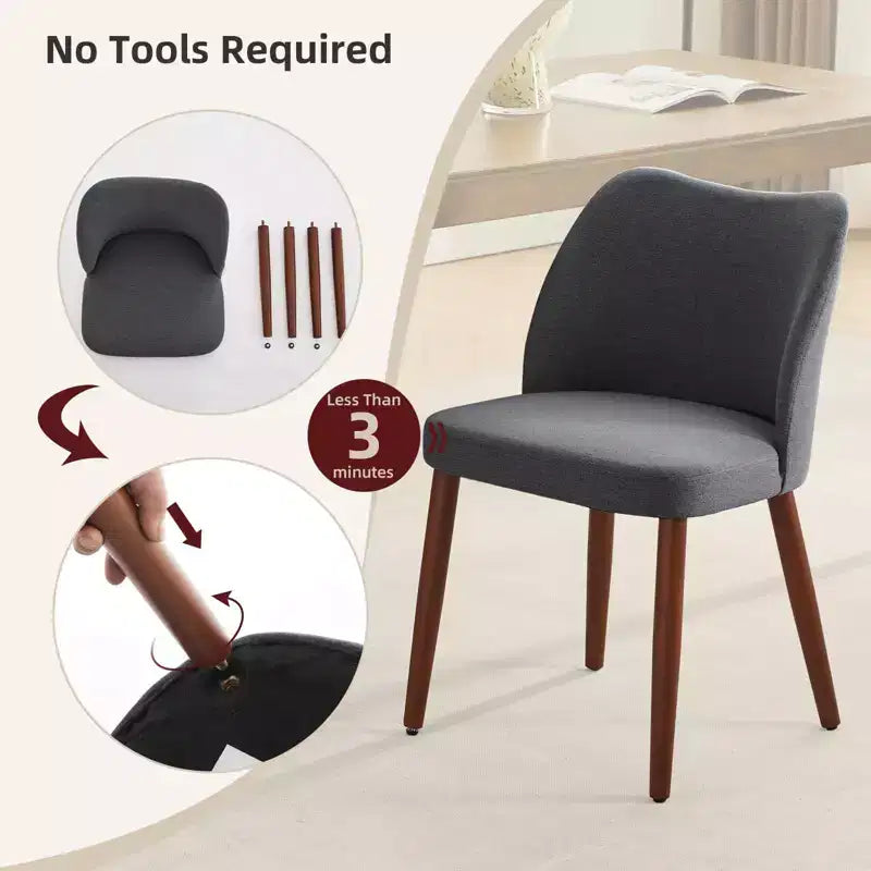 Set di 6 sedie da pranzo con schienale ad ala, schienale alto rivestito in lino con gambe in legno