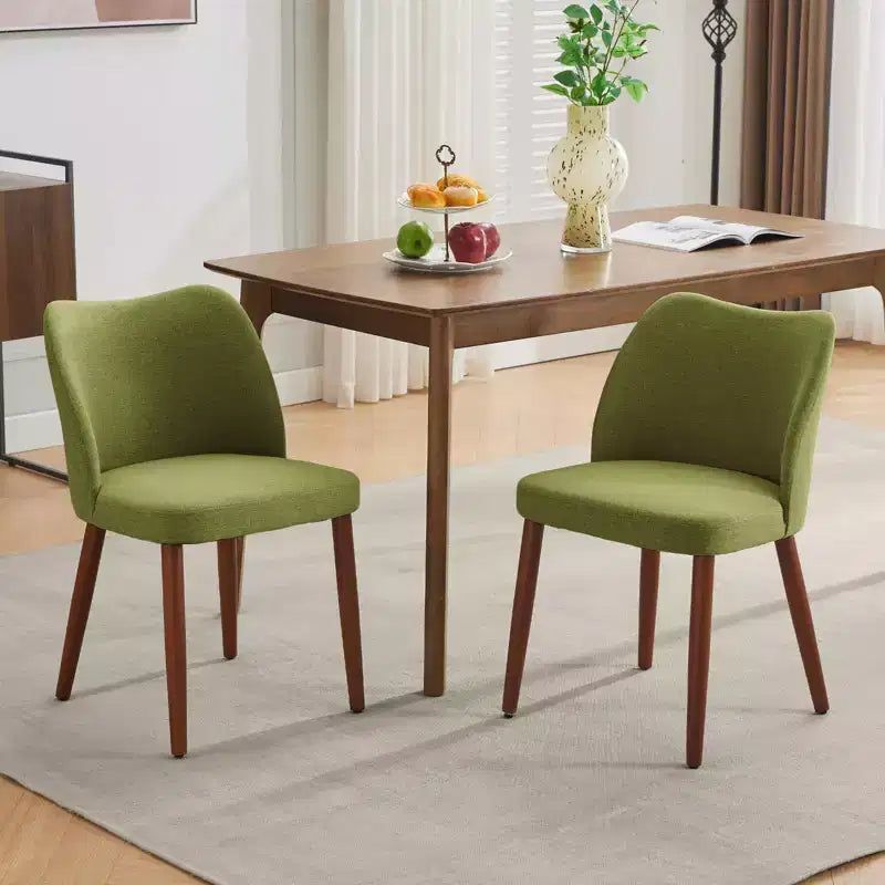 Set di 6 sedie da pranzo con schienale ad ala, schienale alto rivestito in lino con gambe in legno