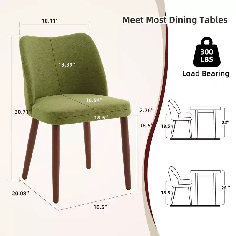 Set di 6 sedie da pranzo con schienale ad ala, schienale alto rivestito in lino con gambe in legno