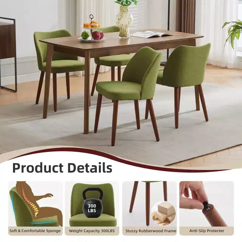 Set di 6 sedie da pranzo con schienale ad ala, schienale alto rivestito in lino con gambe in legno