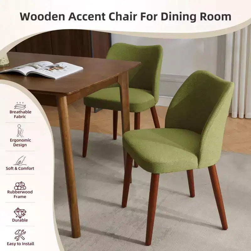 Set di 6 sedie da pranzo con schienale ad ala, schienale alto rivestito in lino con gambe in legno