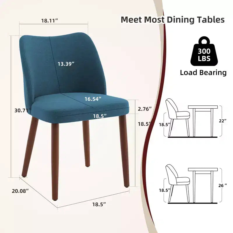 Set di 6 sedie da pranzo con schienale ad ala, schienale alto rivestito in lino con gambe in legno