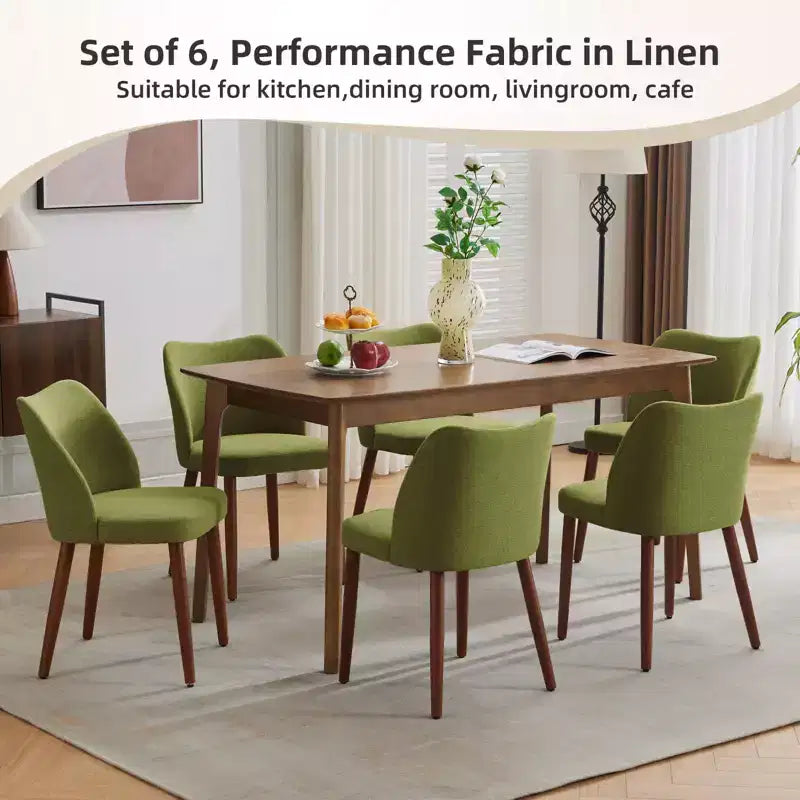 Set di 6 sedie da pranzo con schienale ad ala, schienale alto rivestito in lino con gambe in legno