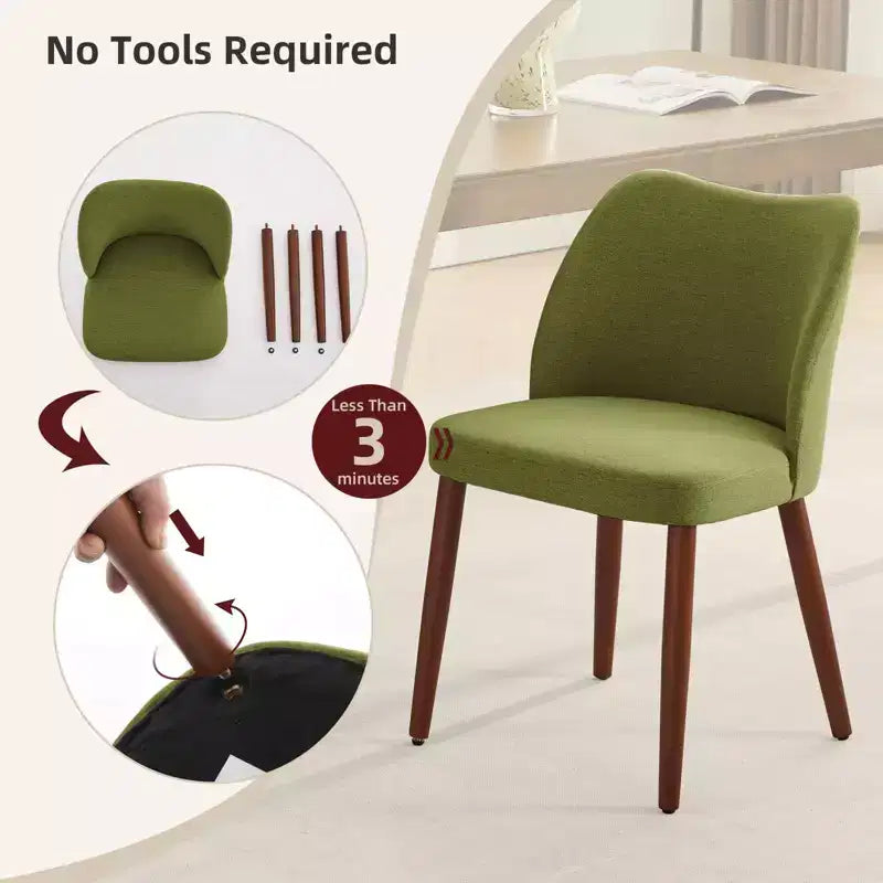 Set di 6 sedie da pranzo con schienale ad ala, schienale alto rivestito in lino con gambe in legno