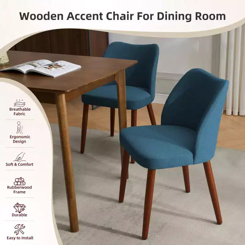 Set di 6 sedie da pranzo con schienale ad ala, schienale alto rivestito in lino con gambe in legno