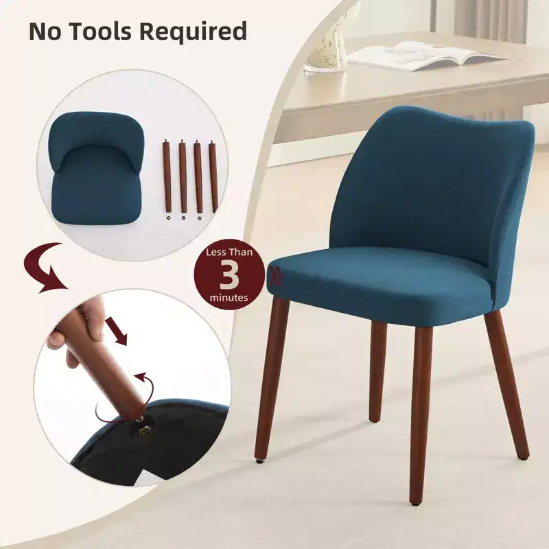Set di 6 sedie da pranzo con schienale ad ala, schienale alto rivestito in lino con gambe in legno
