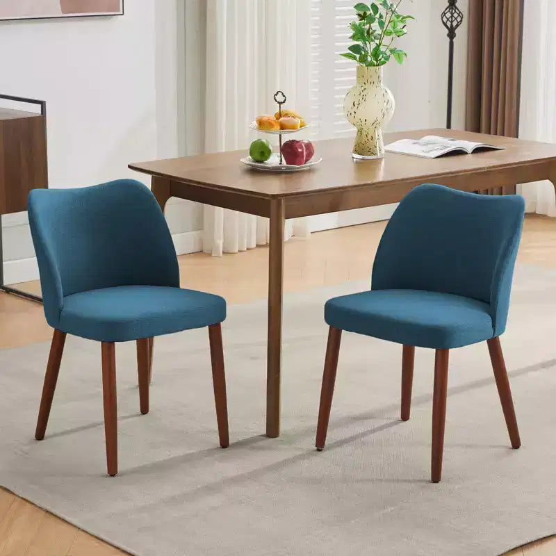 Set di 6 sedie da pranzo con schienale ad ala, schienale alto rivestito in lino con gambe in legno
