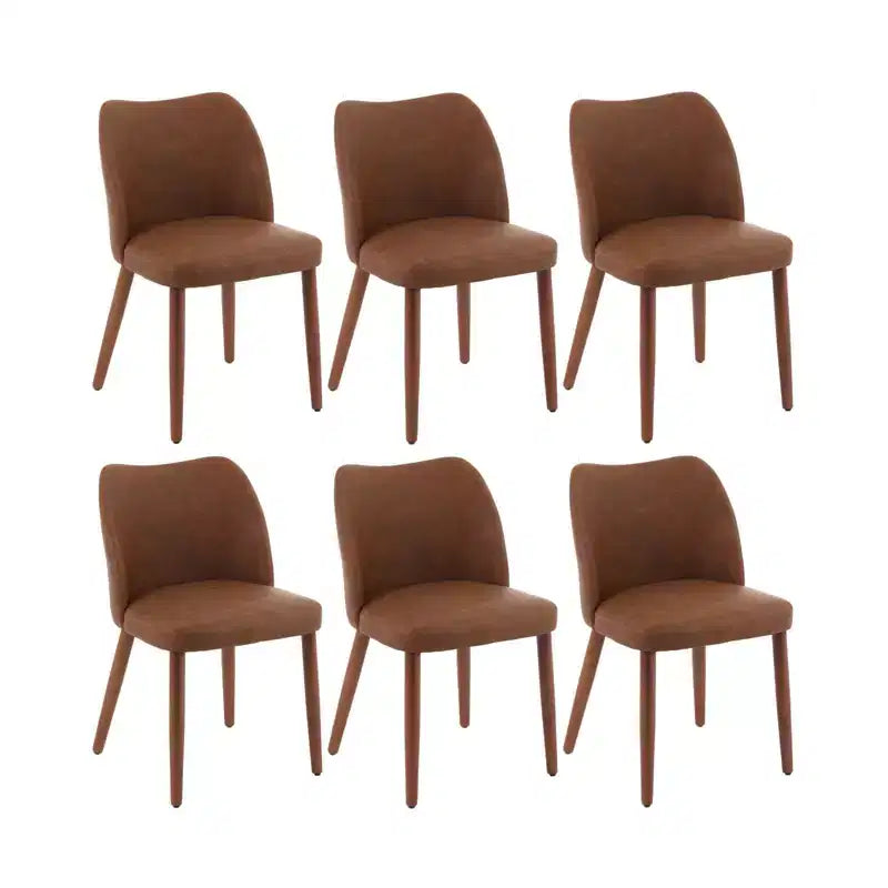 Set di 6 sedie da pranzo con schienale ad ala, schienale alto rivestito in lino con gambe in legno