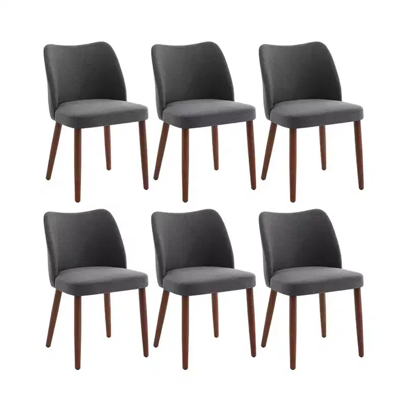Set di 6 sedie da pranzo con schienale ad ala, schienale alto rivestito in lino con gambe in legno