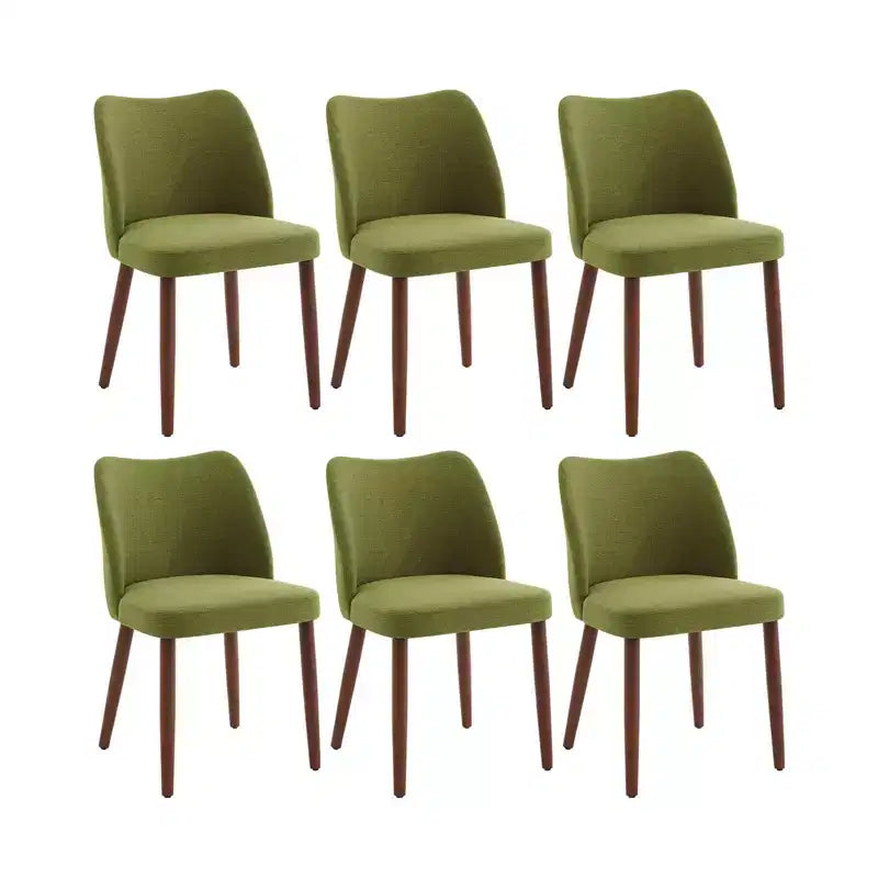 Set di 6 sedie da pranzo con schienale ad ala, schienale alto rivestito in lino con gambe in legno