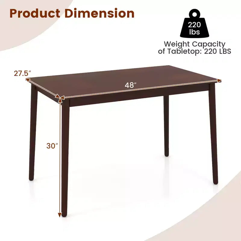 Tavolo da pranzo rettangolare da 122 cm per 4 persone con gambe in legno di caucciù, stile moderno di metà secolo