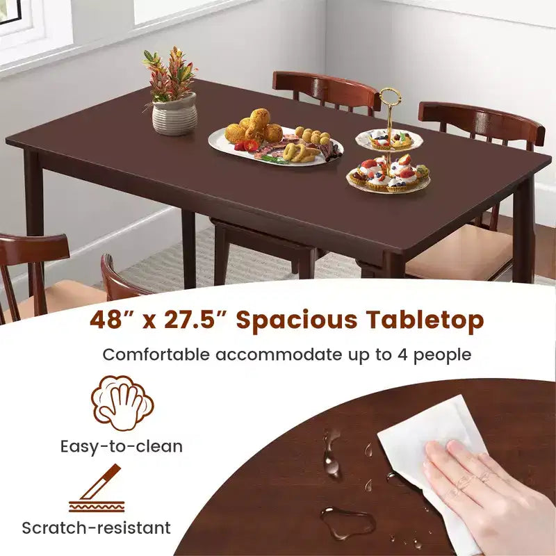 Tavolo da pranzo rettangolare da 122 cm per 4 persone con gambe in legno di caucciù, stile moderno di metà secolo