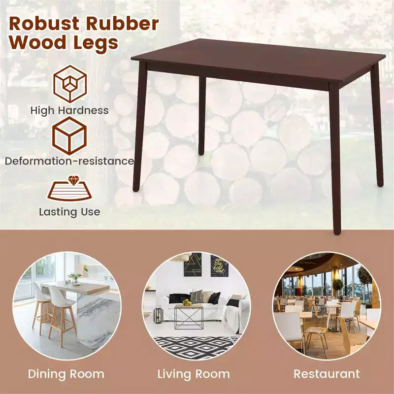 Tavolo da pranzo rettangolare da 122 cm per 4 persone con gambe in legno di caucciù, stile moderno di metà secolo