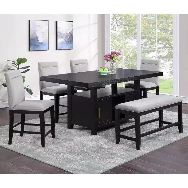 Yves Counter Height Dining Table with Storage Rubbed Charcoal - Steve Silver Co.