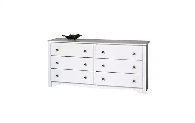 6 Drawer Dresser White - Prepac: Modern Storage Cabinet with Metal Glides & Safety Stops