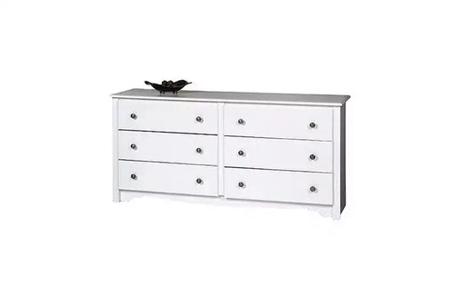 6 Drawer Dresser White - Prepac: Modern Storage Cabinet with Metal Glides & Safety Stops
