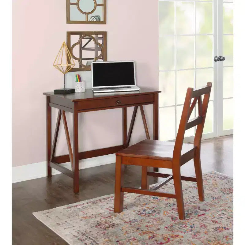 Sedia da ufficio senza braccioli in legno massello, marrone espresso, struttura in pino