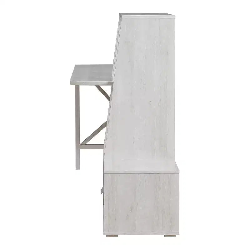 Scrivania multi-deposito in rovere bianco, stile transizionale con ricarica USB e ripiani aperti