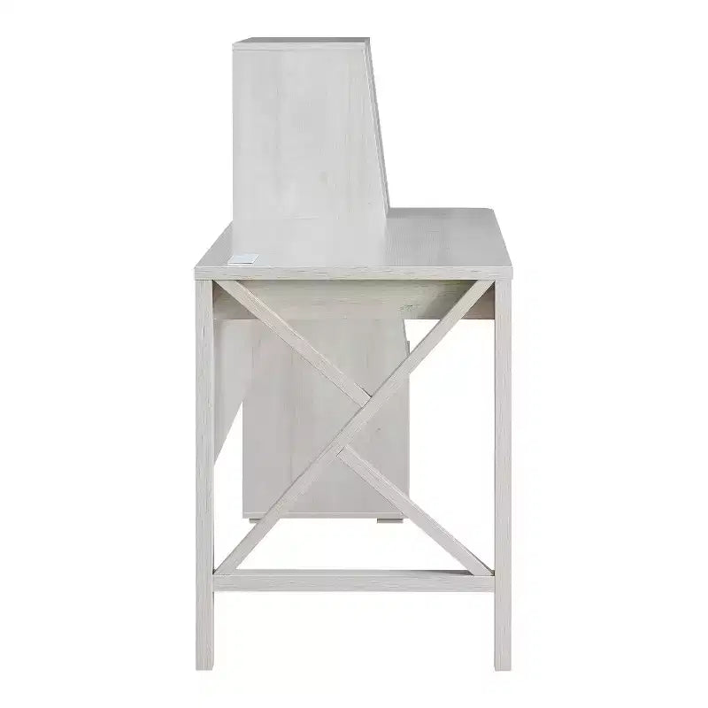Scrivania multi-deposito in rovere bianco, stile transizionale con ricarica USB e ripiani aperti
