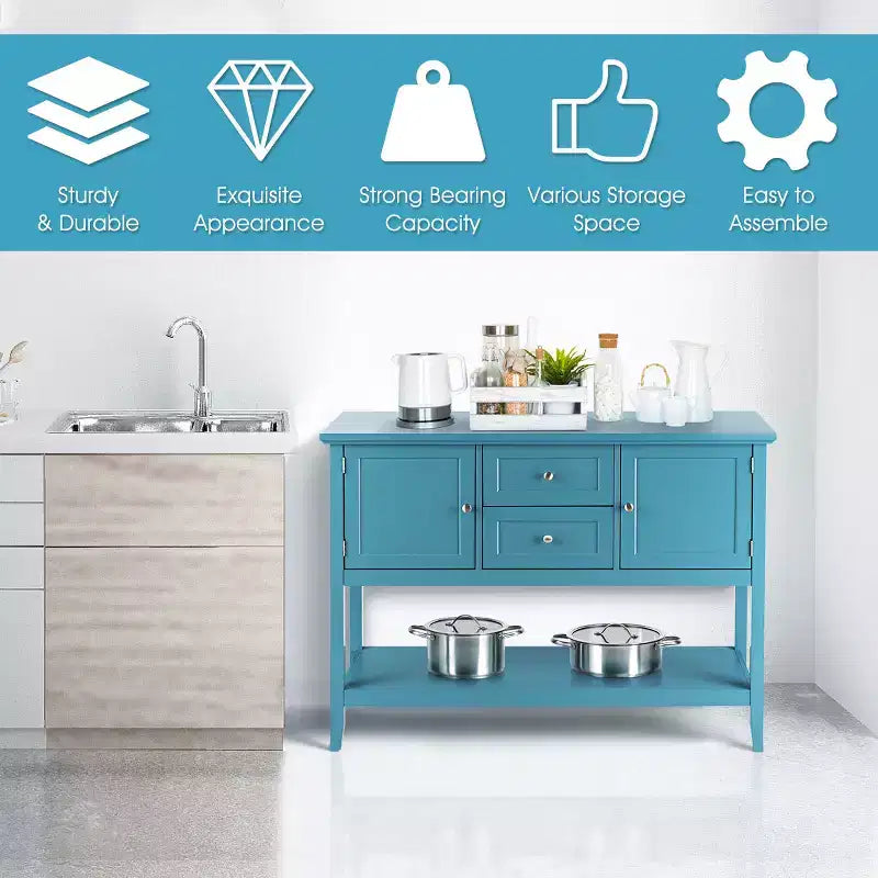 Credenza Consolle in Legno con Cassetti e Ante, Multicolore