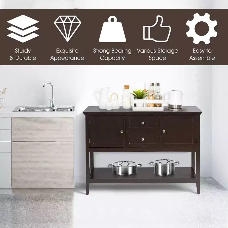 Credenza Consolle in Legno con Cassetti e Ante, Multicolore
