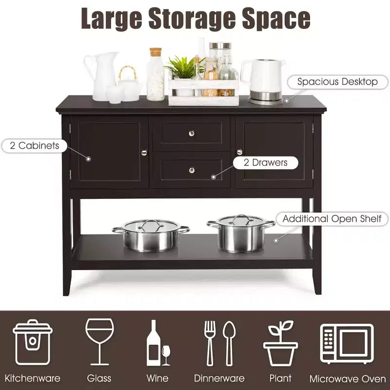 Credenza Consolle in Legno con Cassetti e Ante, Multicolore