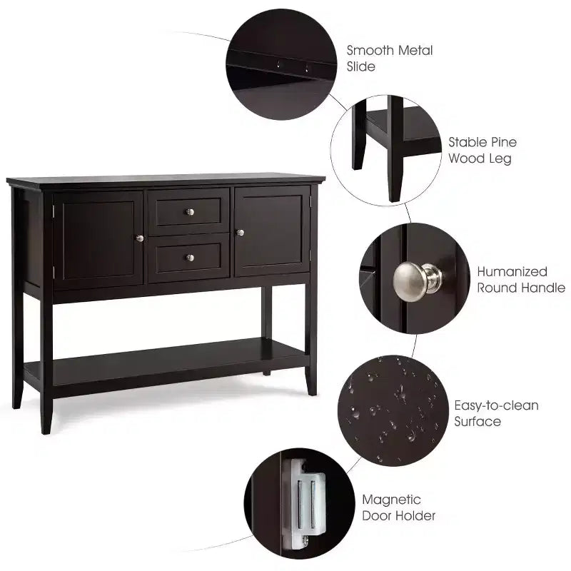 Credenza Consolle in Legno con Cassetti e Ante, Multicolore