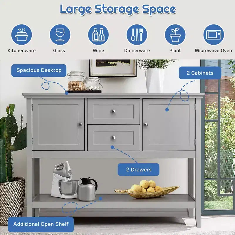Credenza Consolle in Legno con Cassetti e Ante, Multicolore