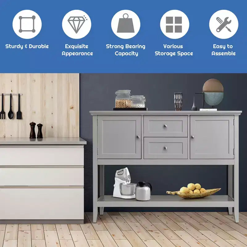 Credenza Consolle in Legno con Cassetti e Ante, Multicolore