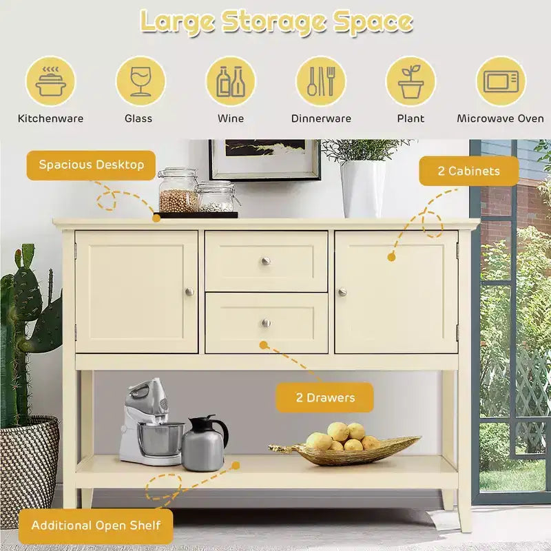 Credenza Consolle in Legno con Cassetti e Ante, Multicolore