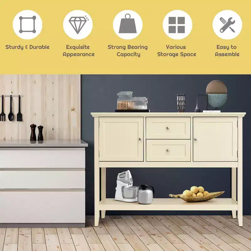 Credenza Consolle in Legno con Cassetti e Ante, Multicolore