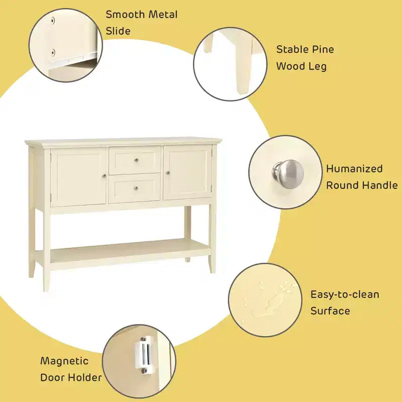 Credenza Consolle in Legno con Cassetti e Ante, Multicolore